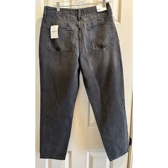 Forever 21 Jeans WMN Sz 30 MOM  Fit Black High Rise RELAXED Taper Button Fly New - Picture 4 of 6
